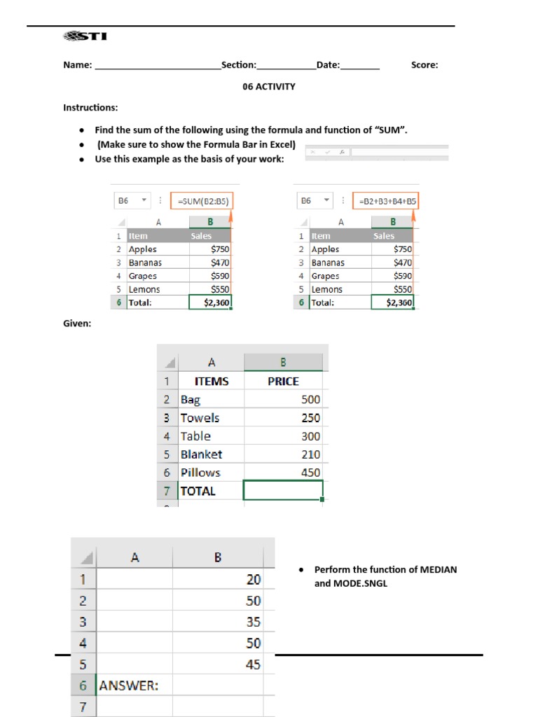 06 CPT ACTIVITY Formulas and Functions | PDF | Technology & Engineering