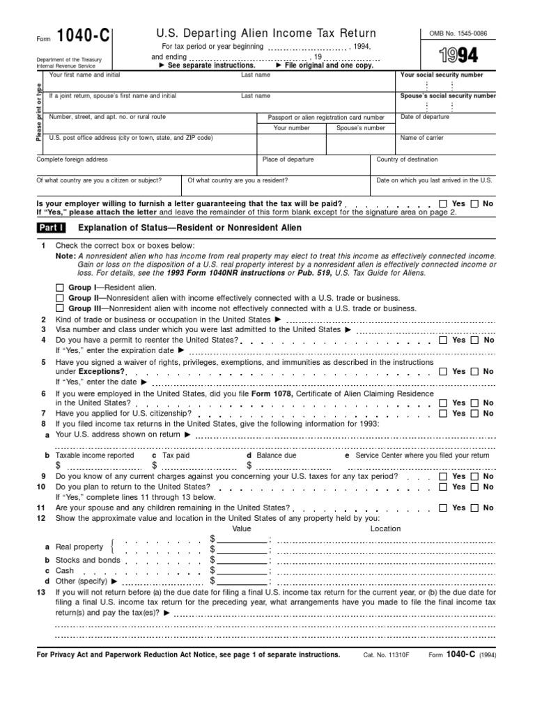 US Internal Revenue Service f1040c1994 Tax Deduction Irs Tax Forms