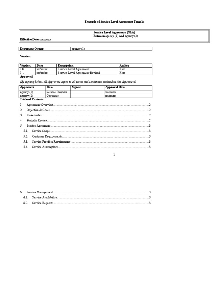 Service Level Agreement Template | PDF | Service Level Agreement ...