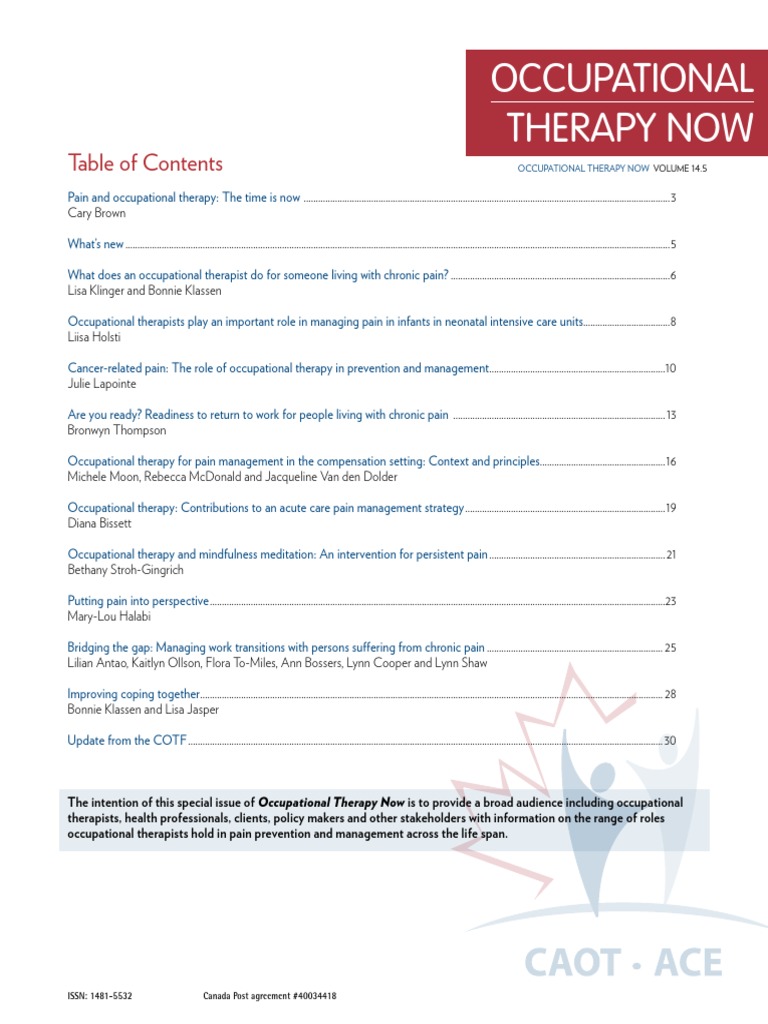 Occupational Therapy Now Volume 14.5 PDF Occupational Therapy