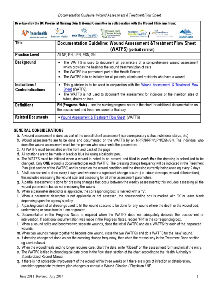 Documentation Guideline: Wound Assessment &treatment Flow Sheet (Watfs ...