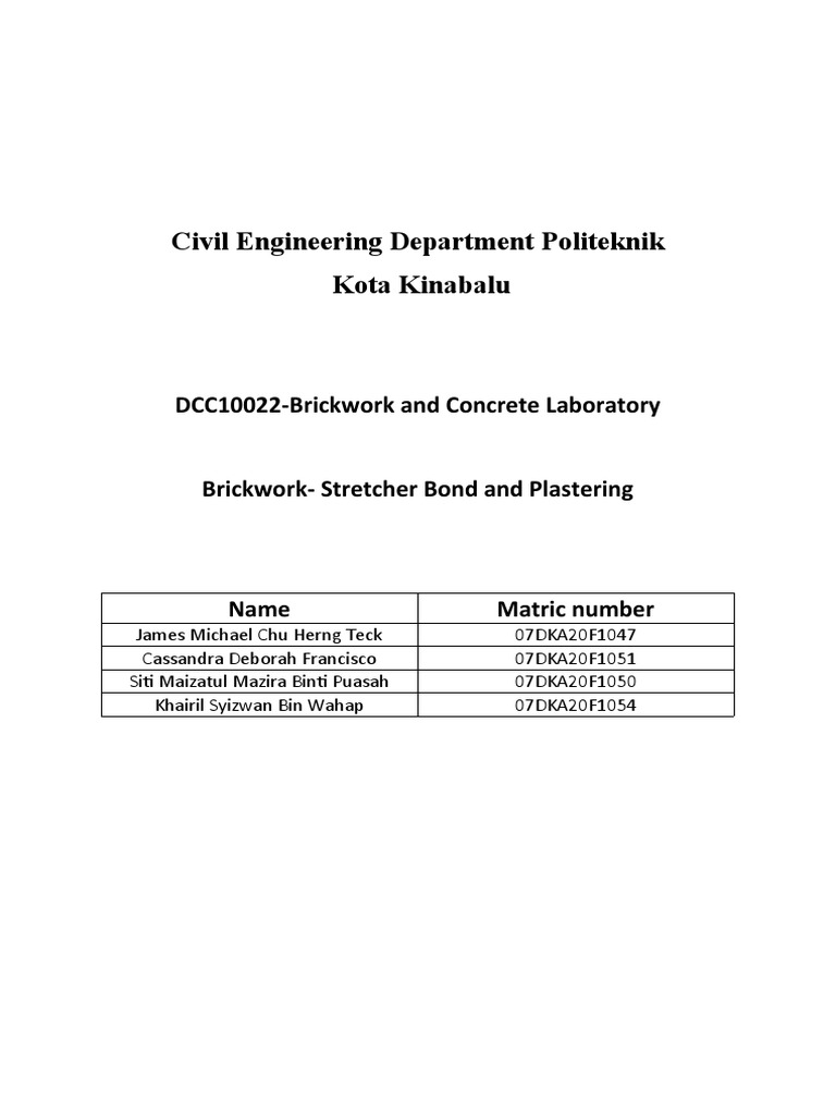 Brickwork and Concrete Lab Report | PDF