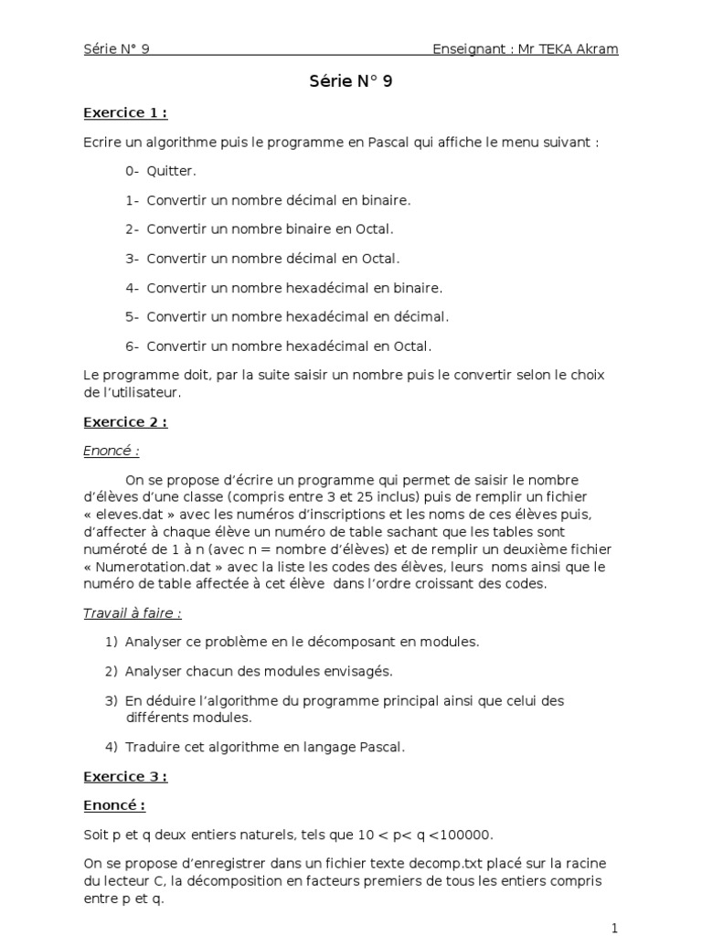 Algorithmes et Programmes en Pascal | PDF | Programme informatique ...