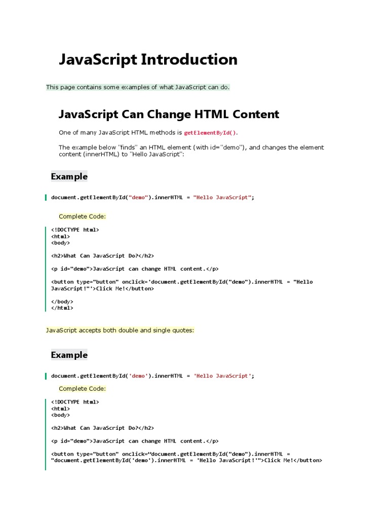 Javascript Introduction: Javascript Can Change HTML Content | PDF ...