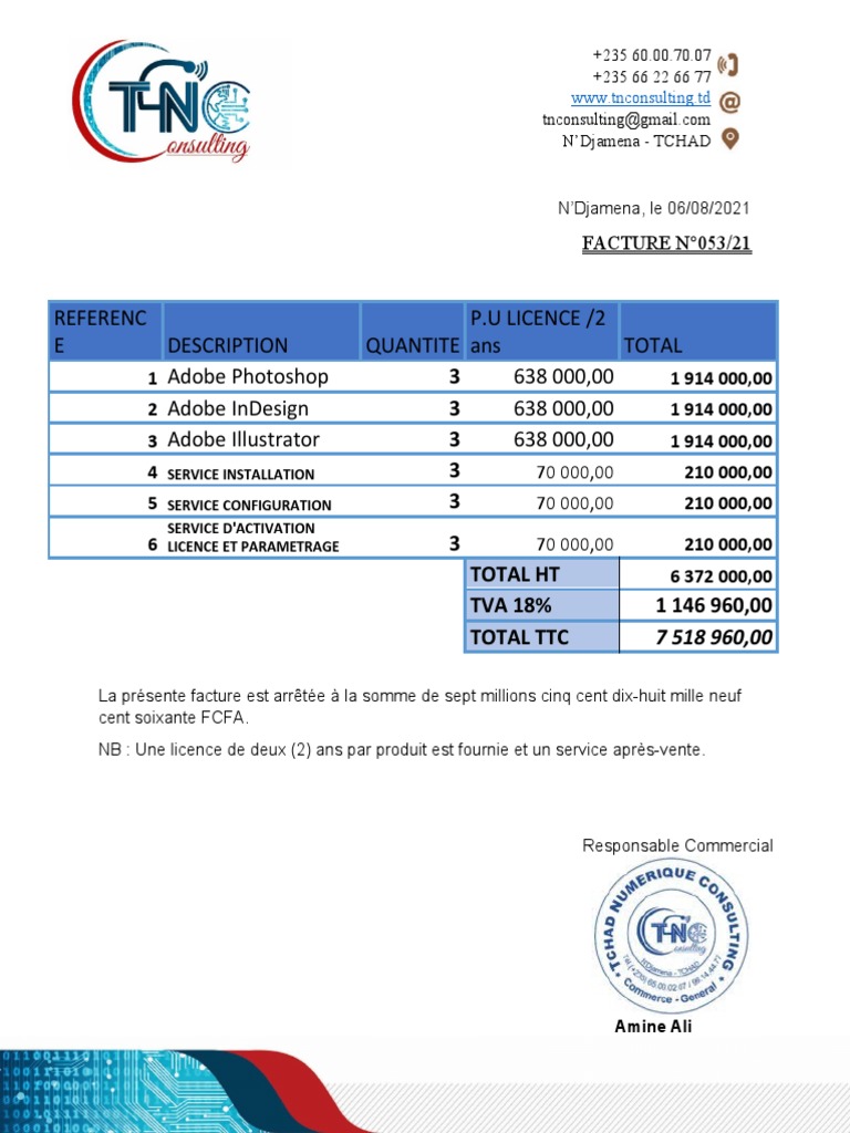 Facture Logiciels Adobe et Services - Tchad | PDF
