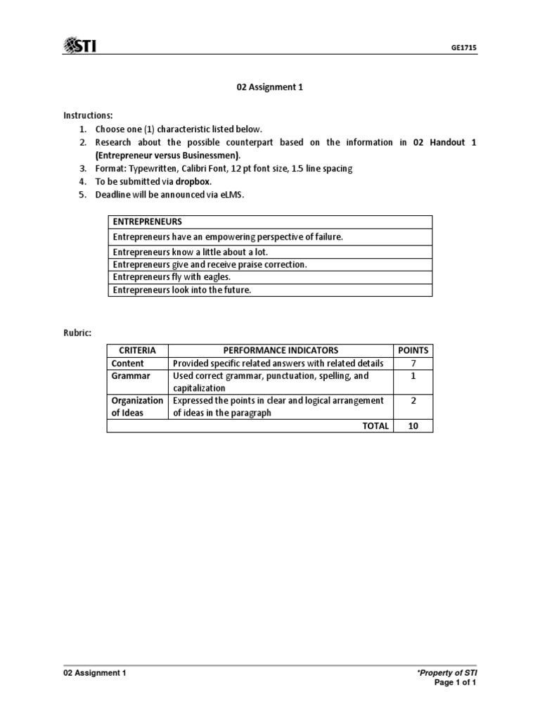 02 Assignment 1: Property of STI | PDF | Finance & Money Management