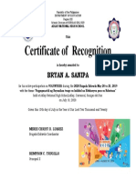 Certificate of Recognition: Bryan A. Sanipa