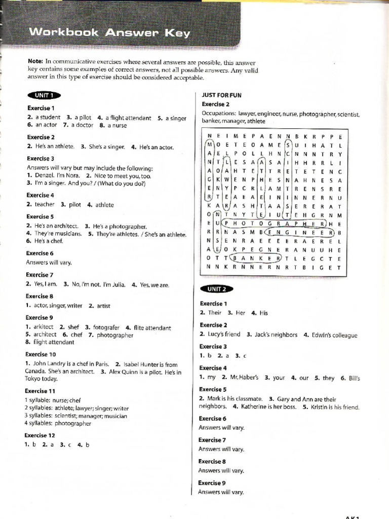 Workbook Answer Key