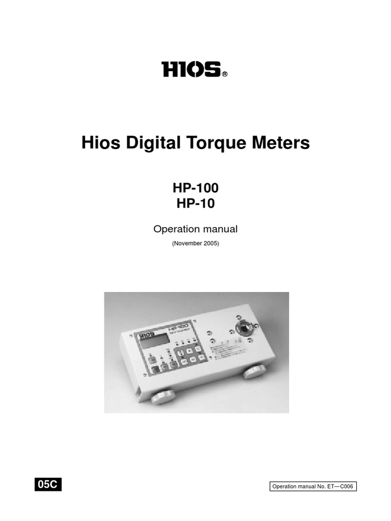 Hios HP-100 Operating Manual | PDF | Switch | Screw