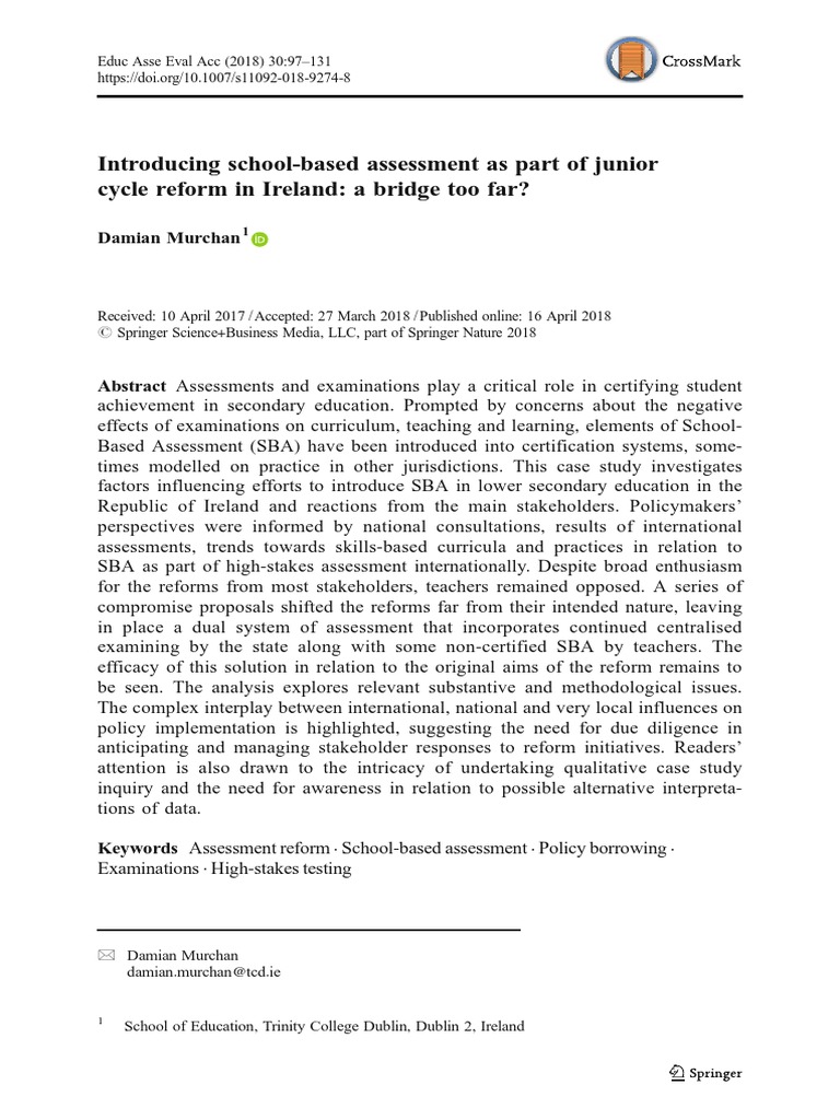 Introducing School Based Assessment As Part Of Junior Pdf