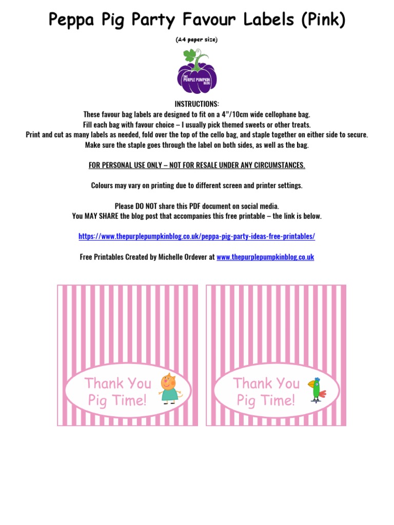 Peppa Pig Party Favour Labels | PDF | Cooking, Food & Wine | Home & Garden