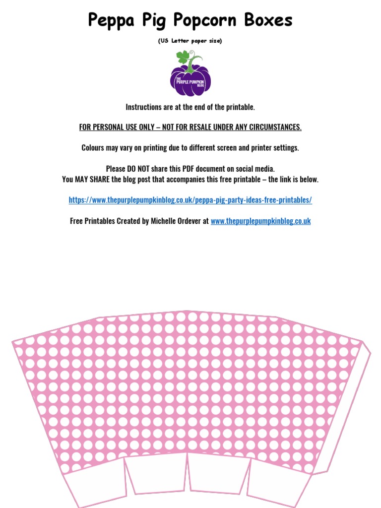 Free Printables Peppa Pig Popcorn Boxes Us Letter Size | PDF