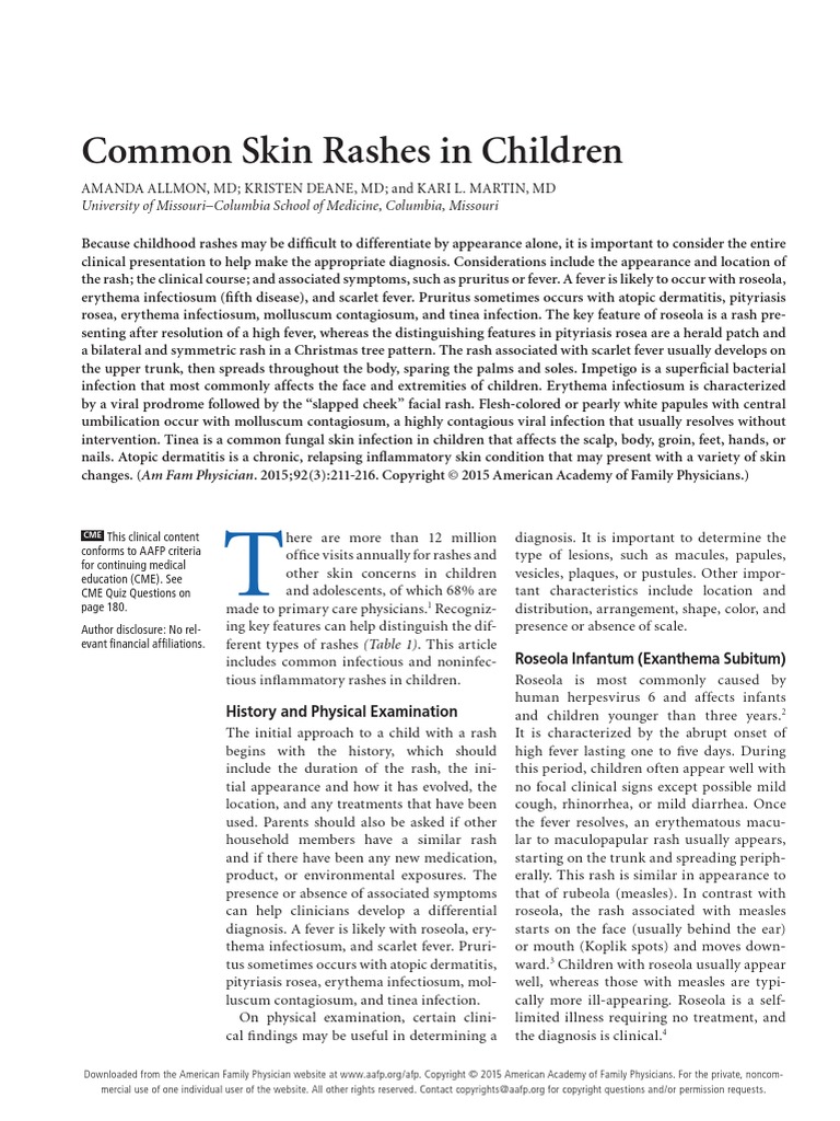 Common Rashes in Children | PDF | Infection | Dermatitis