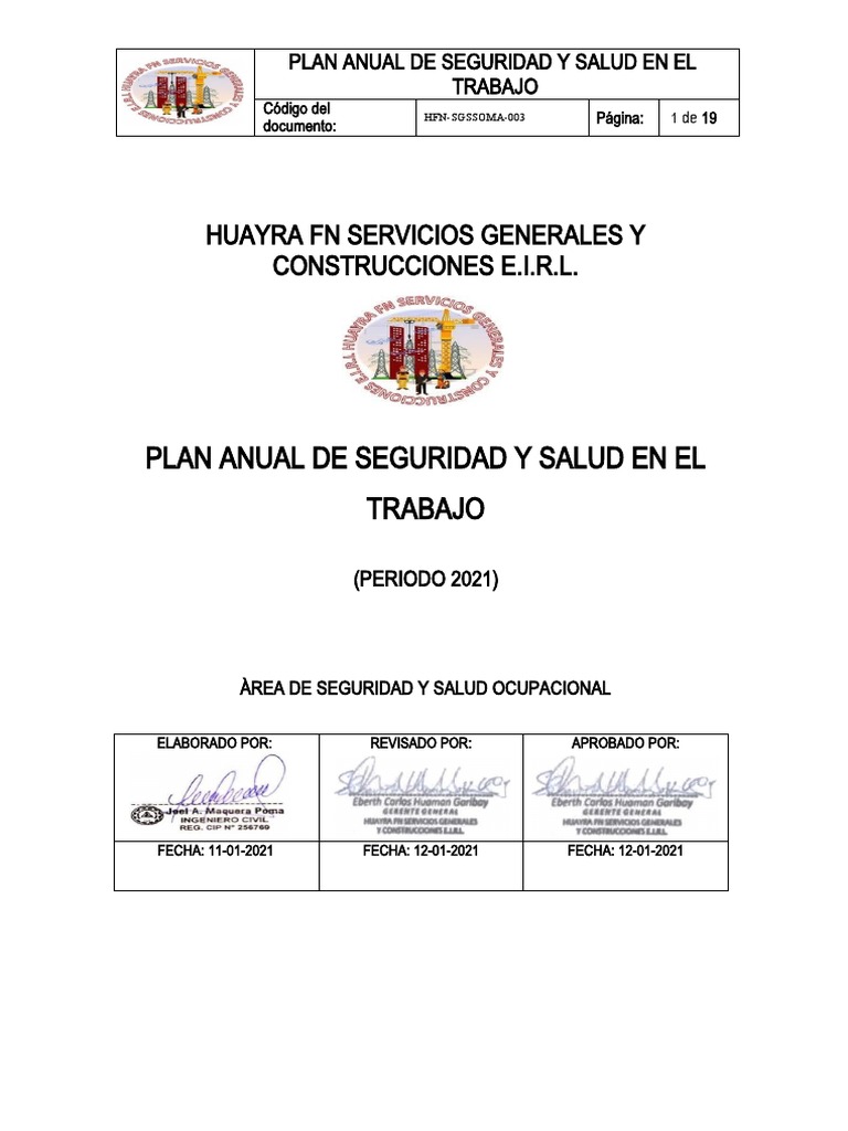Plan Anual de Seguridad y Salud 2021 | PDF | Seguridad y salud ...