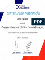 Certificado de Participação: Congresso Internacional " Um Novo Tempo Na Educação"