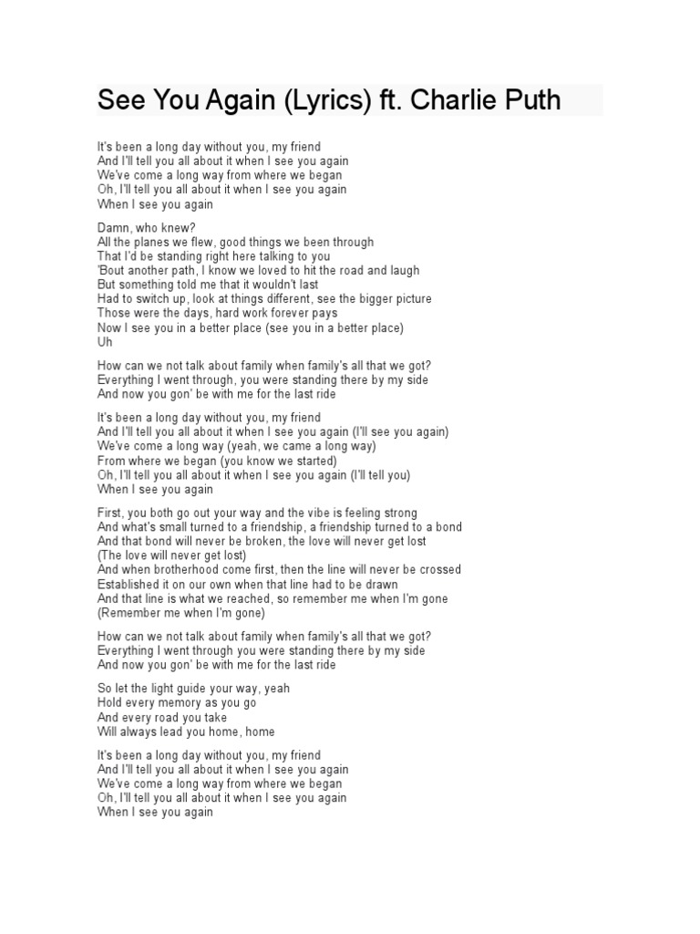 See You Again (Lyrics) Ft. Charlie Puth PDF