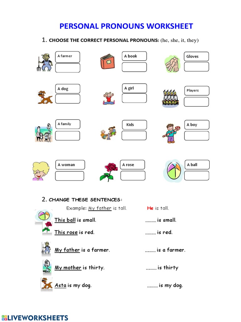 Personal Pronouns Worksheet: Choose The Correct Personal Pronouns: (He ...