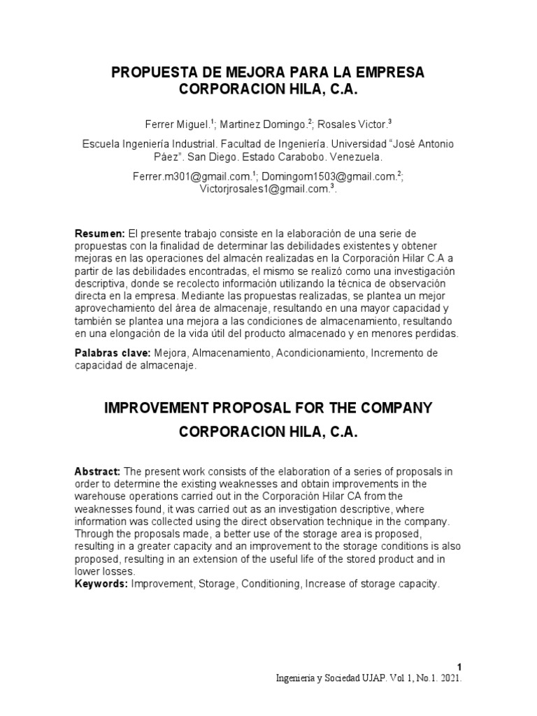 Propuesta de Mejora para Almacenaje en Hila | PDF | Economias