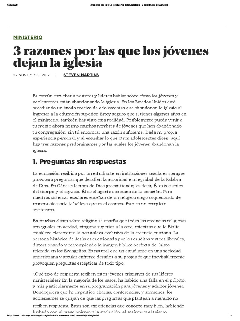 5-Tres Razones Por Las Que Los Jóvenes Dejan La Iglesia | PDF | Ateísmo ...