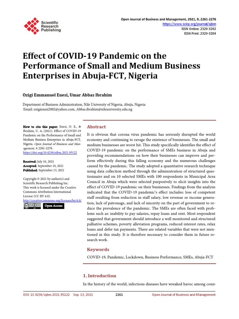 USE2 Effect of COVID-19 Pandemic On The Performance of Small and Medium ...