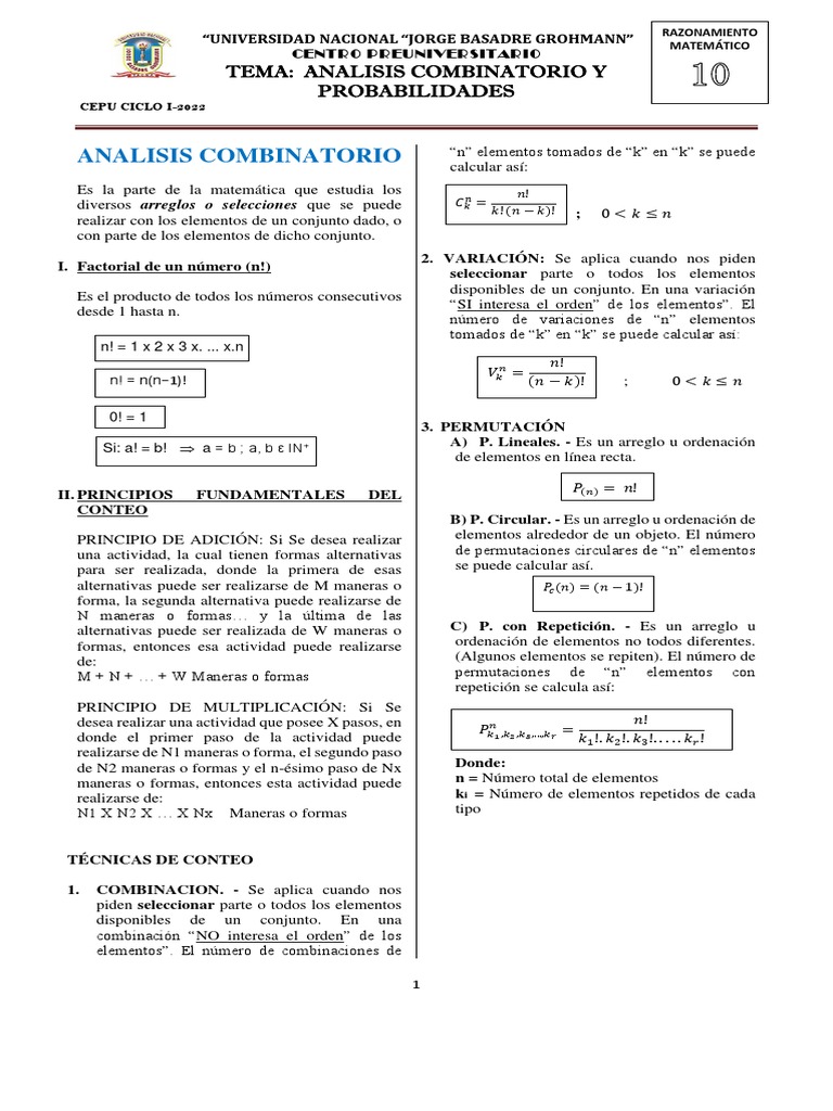 Análisis Combinatorio y Probabilidades | PDF | Variable aleatoria ...