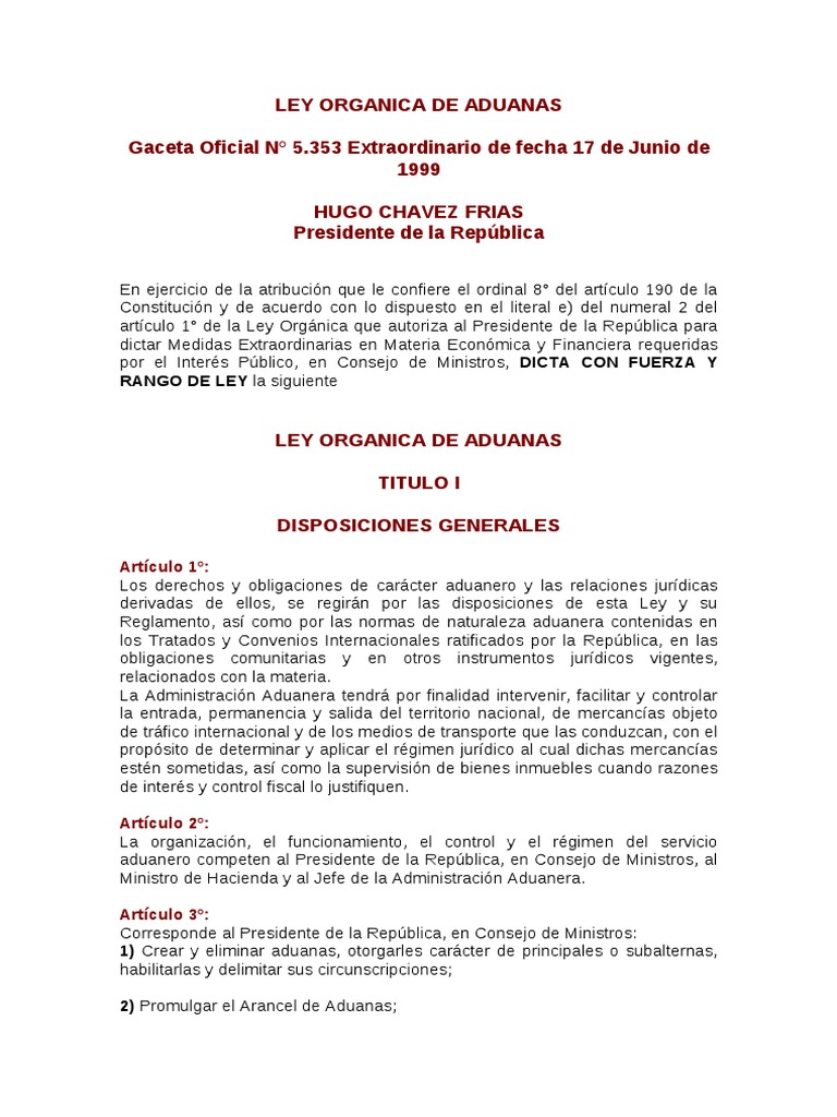 Ley Orgánica de Aduanas 2024 en Venezuela | PDF | aduana | Regulación