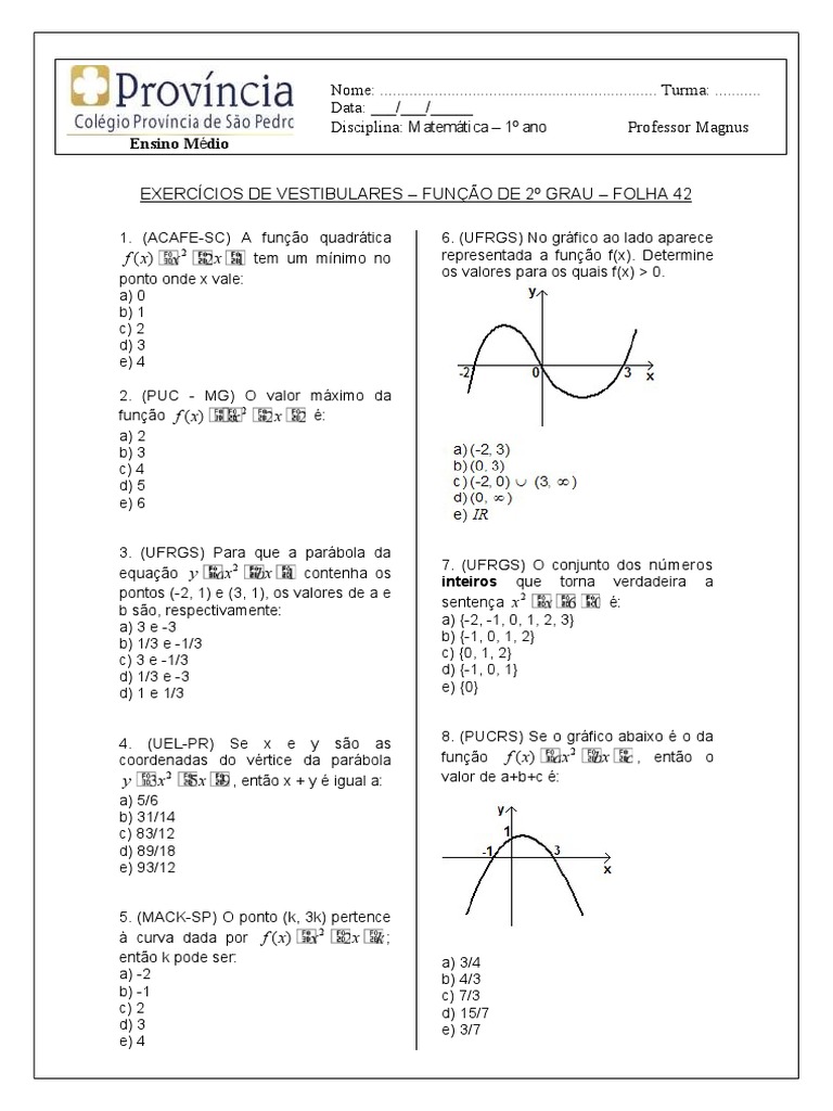 Exercicios de Funçao Quadratica | PDF