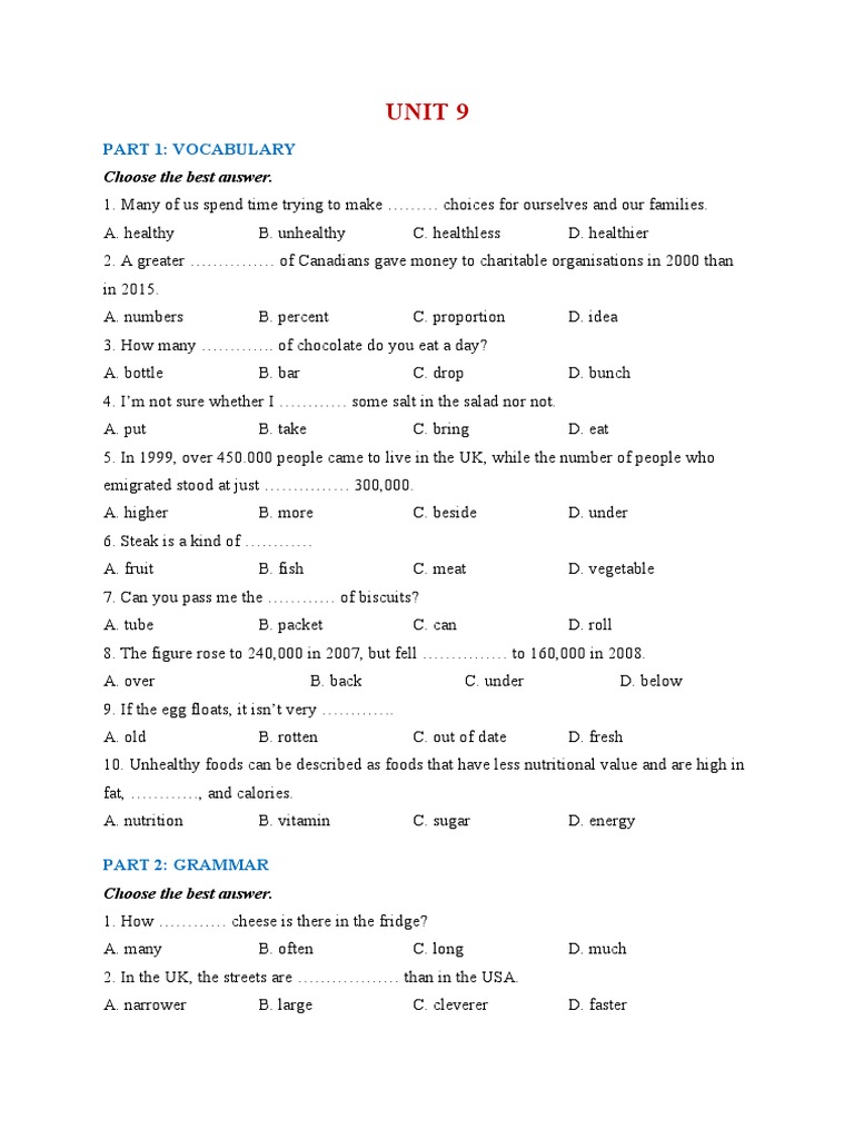 Unit 9 Choose The Best Answer PDF Meal Hors D'oeuvre