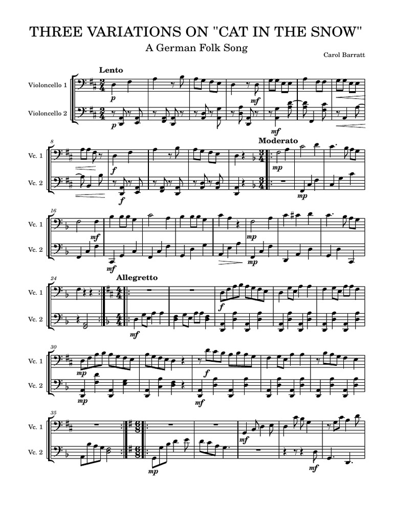 Three Variations On "Cat in The Snow" A German Folk Song PDF