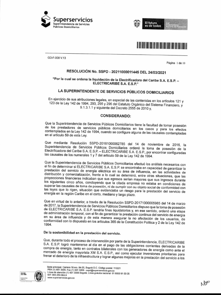 Resolucion SSPD - Ordena Liquidacion Electricaribe | PDF