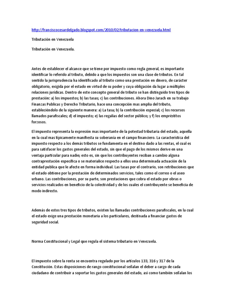 Tributación y Obligaciones en Venezuela | PDF | Impuestos | Gobierno