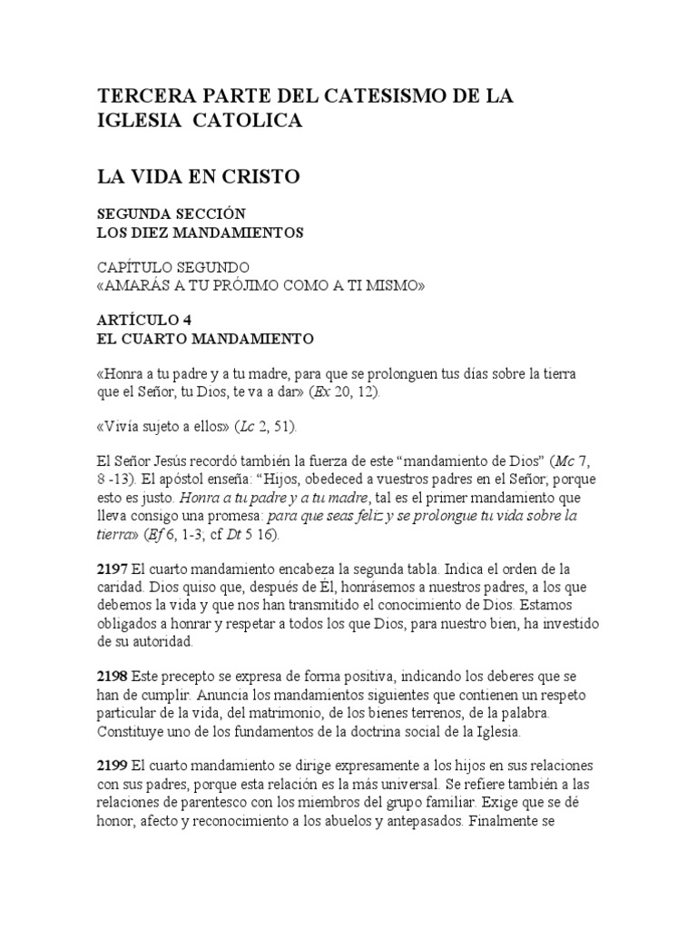 Tercera Parte Del Catesismo de La Iglesia Catolica 2021 | PDF | Familia ...