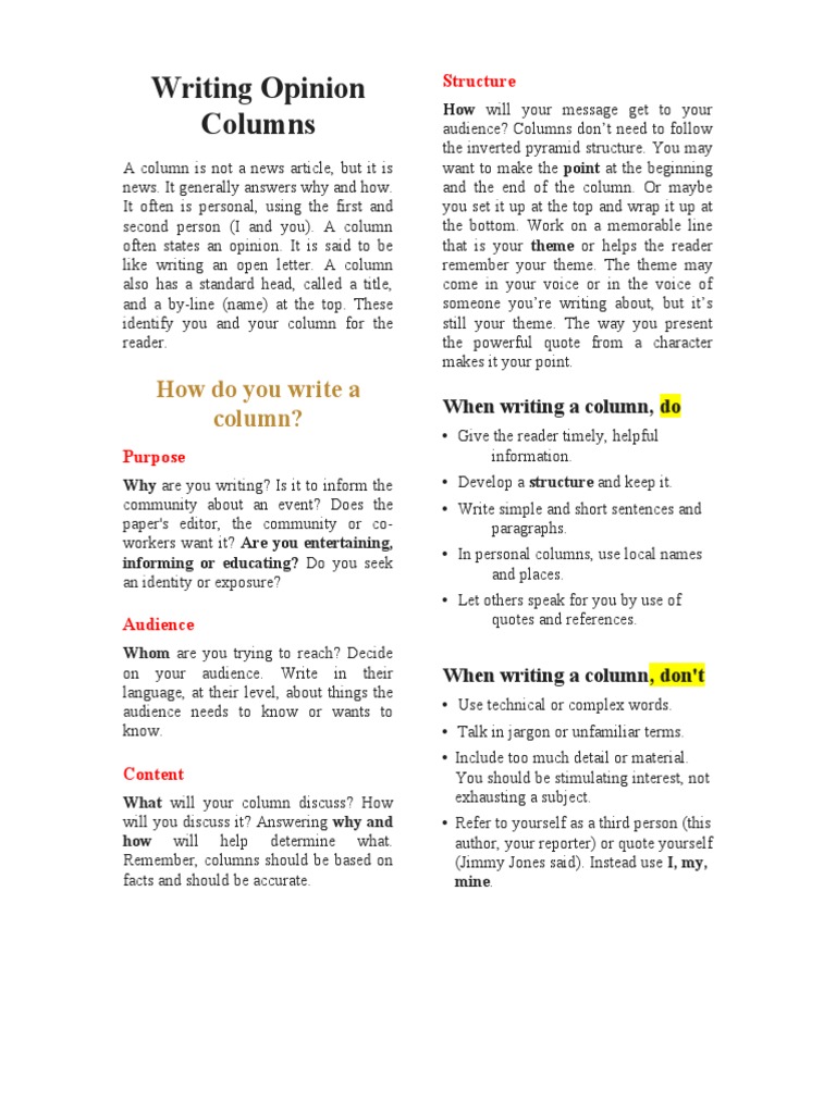 Writing Opinion Columns PDF News Storytelling