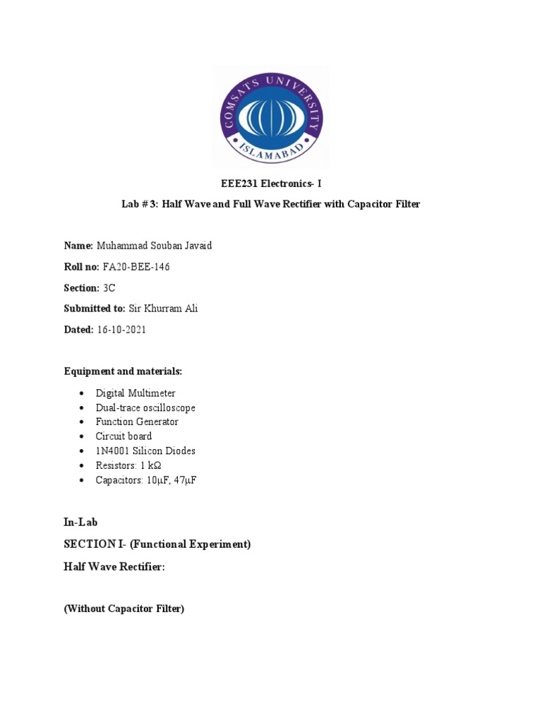 Analysis of Half Wave and Full Wave Rectifiers with and without