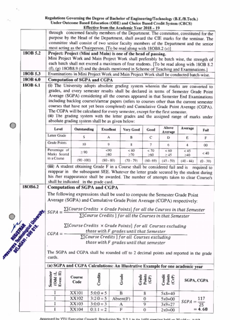 VTU CGPA To Percentage & Calculation of CGPA & SGPA | PDF