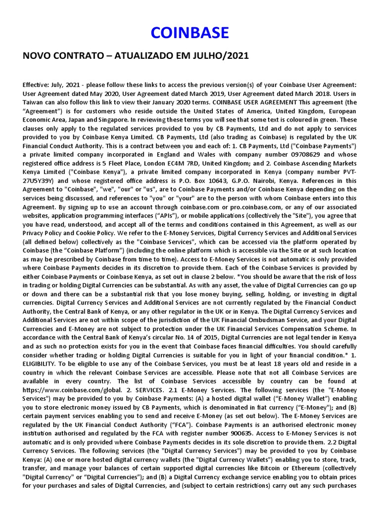 Coinbase User Agreement Updated July 2021 | PDF | Financial Transaction