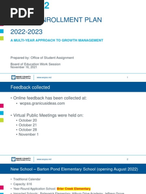 Draft 2 Wcpss 2022-23 Student Enrollment Plan | Pdf