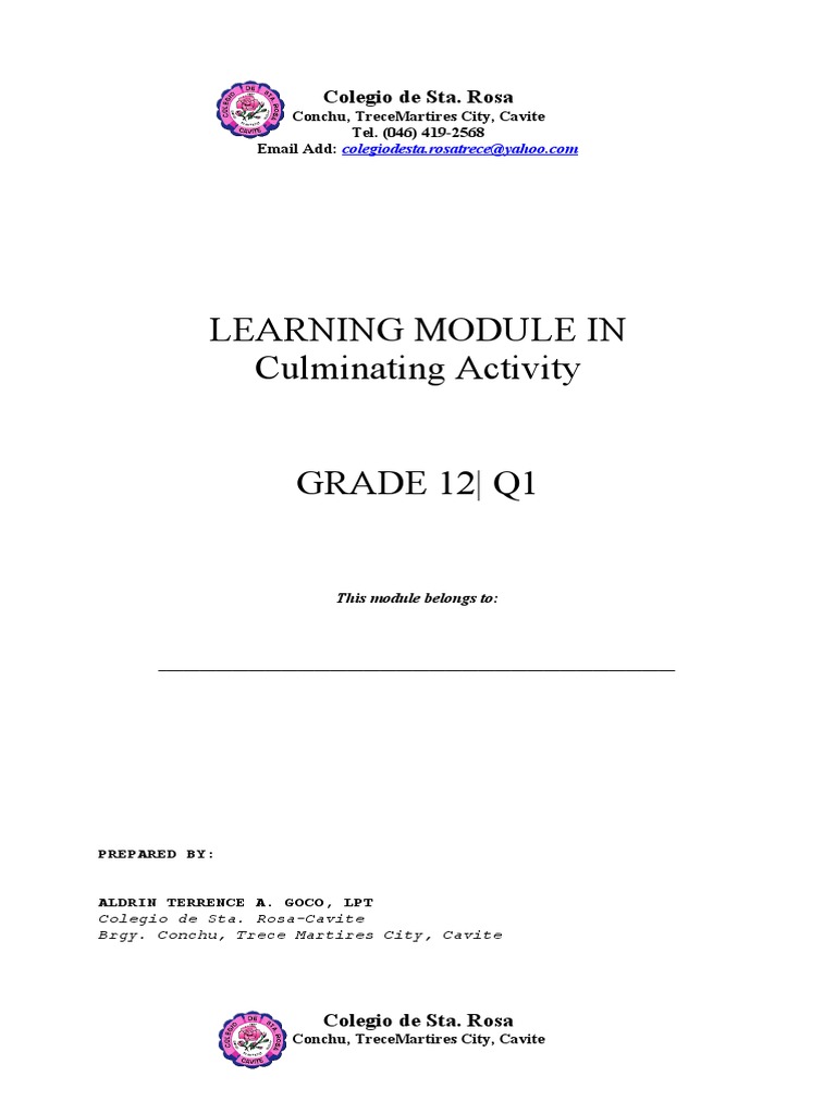 Learning Module in Culminating Activity: Colegio de Sta. Rosa | PDF ...