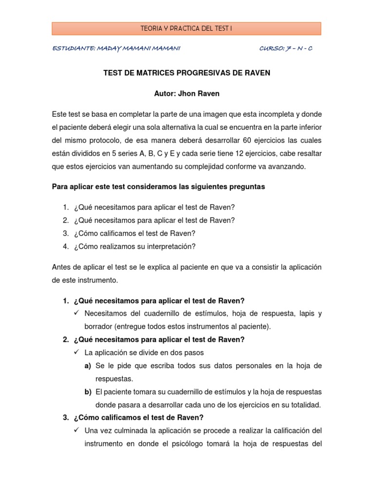 Aplicación e Interpretación del Test de Raven | PDF | Inteligencia ...