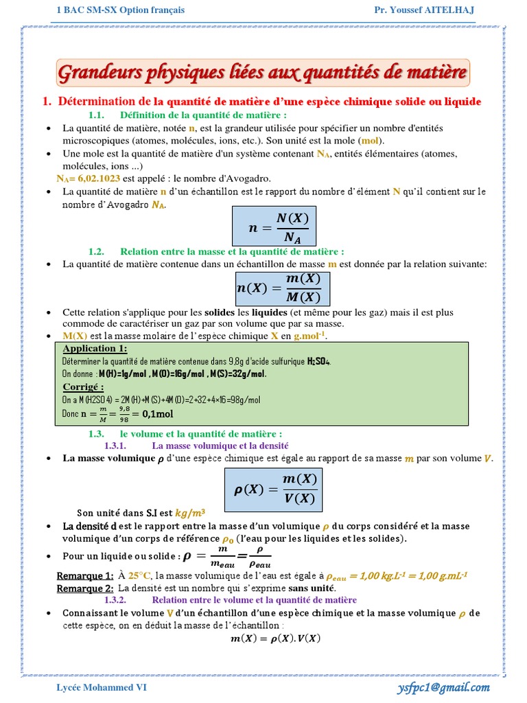 Grandeurs physiques et quantité de matière | PDF | Mole (unité) | La nature