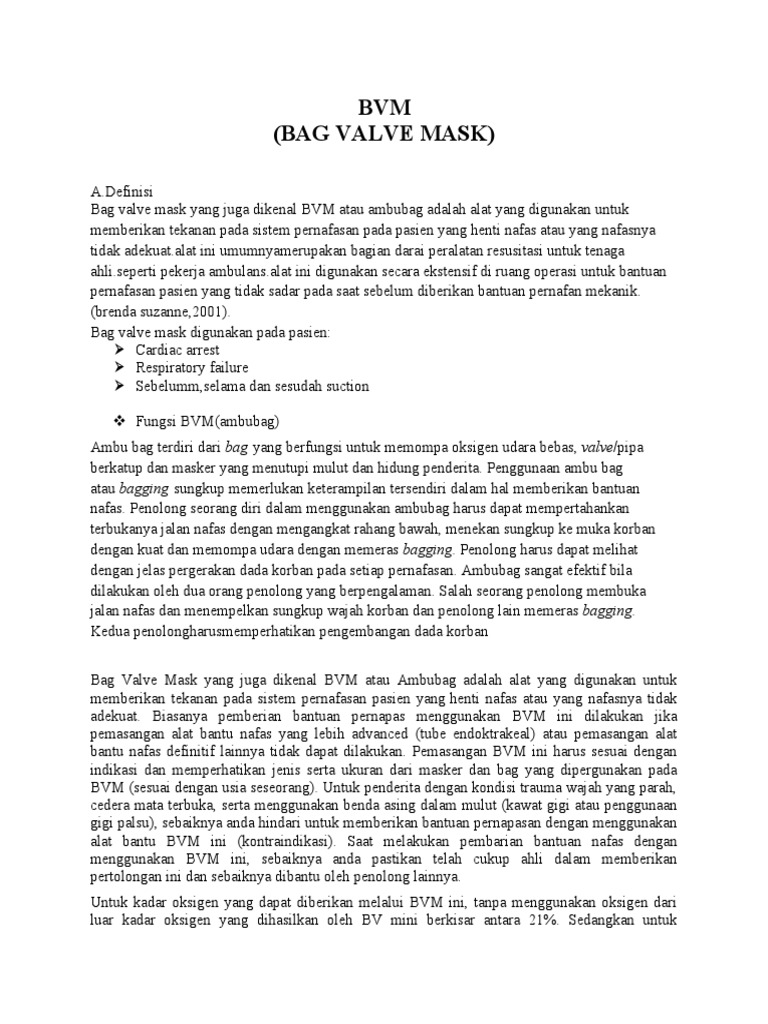 Panduan Penggunaan Bag Valve Mask | PDF