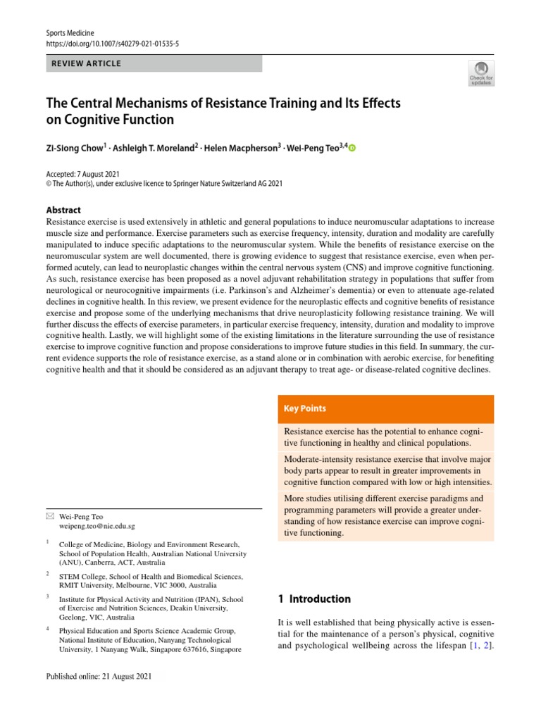 The Central Mechanisms of Resistance Training and Its Effects On ...