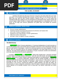 Study Guide For Module No. 2: The Global Economy