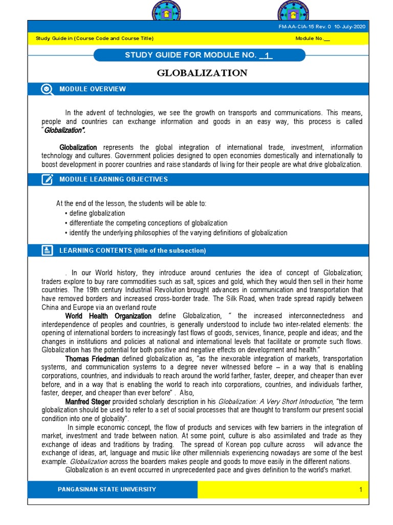 Globalization Study Guide: Module 1 | PDF | Globalization | Trade