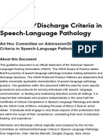 Admission:Discharge Criteria in Speech-Language Pathology - ASHA