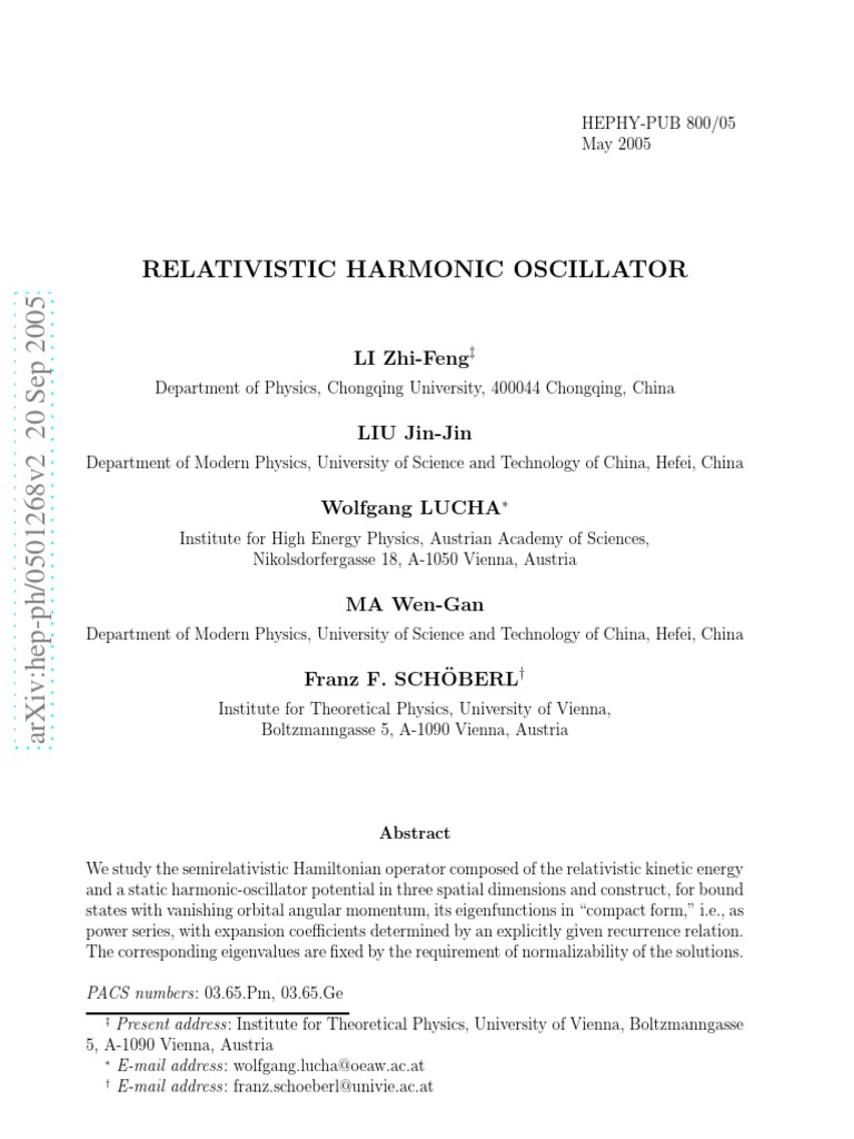 Semirelativistic Harmonic Oscillator Analysis | PDF | Hamiltonian ...