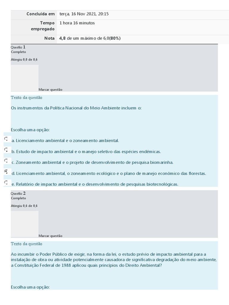 Provas e Quiz - Meio Ambiente e Sustentabilidade