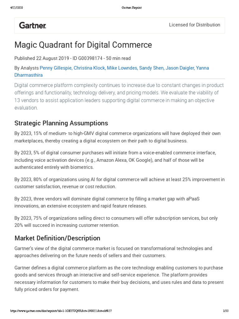 Gartner Quadrant Digital Commerce PDF Magento Cloud Computing