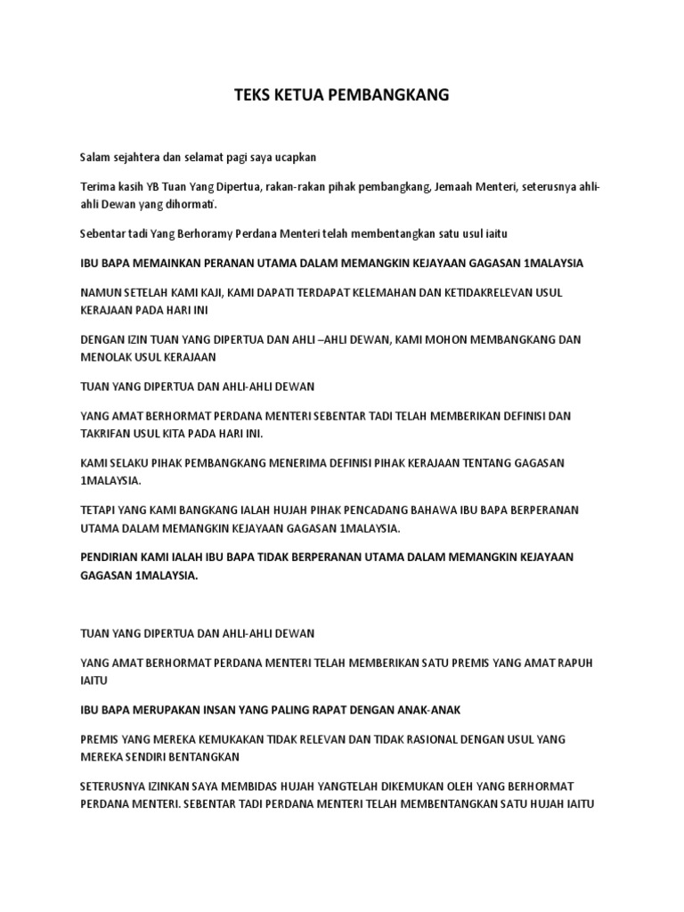 Teks Ketua Pembangkang