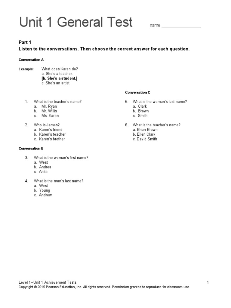 Top Notch 1 Unit 1 Assessment (2) đã chuyển đổi PDF